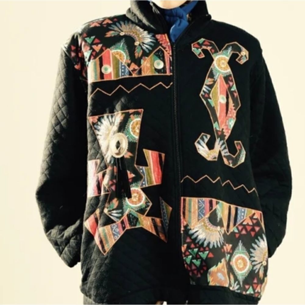 Rafael Vintage 80's Southwestern Patchwork Quilted Jacket Sz S Ovrsized